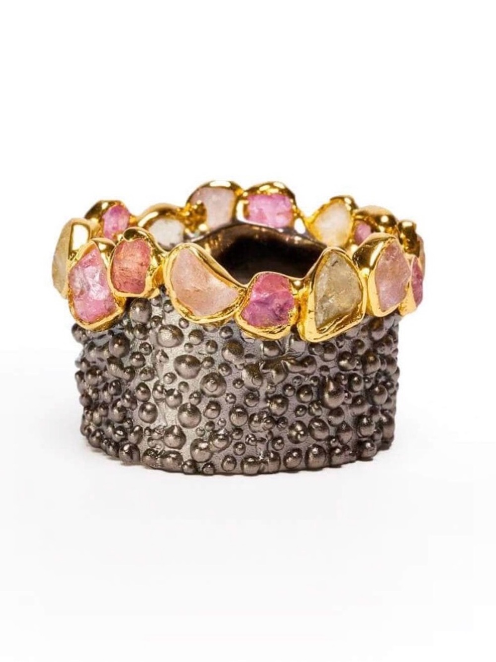 German Kabirski 925 Silver Ring -with natural raw mixed fancy sapphires - size 7